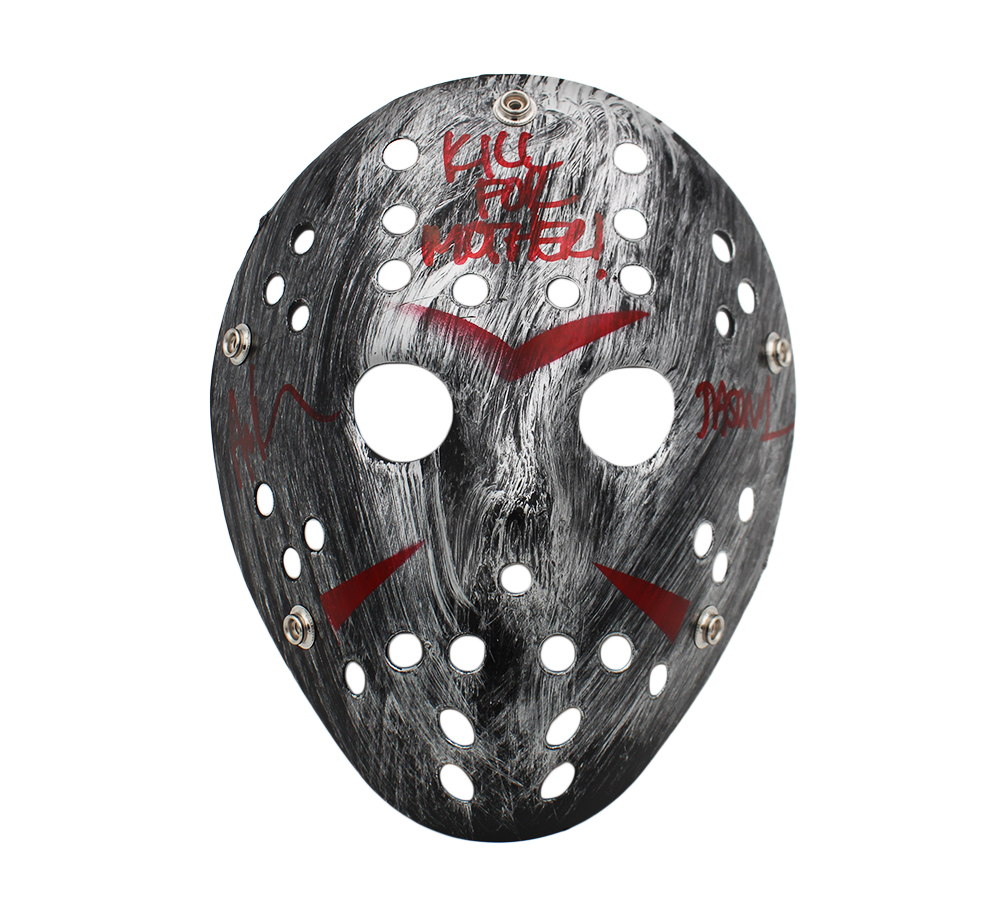 Ari Lehman Signed Friday the 13th Silver Costume Mask with "Jason 1 & Kill For Mother" Inscription - Red Ink
