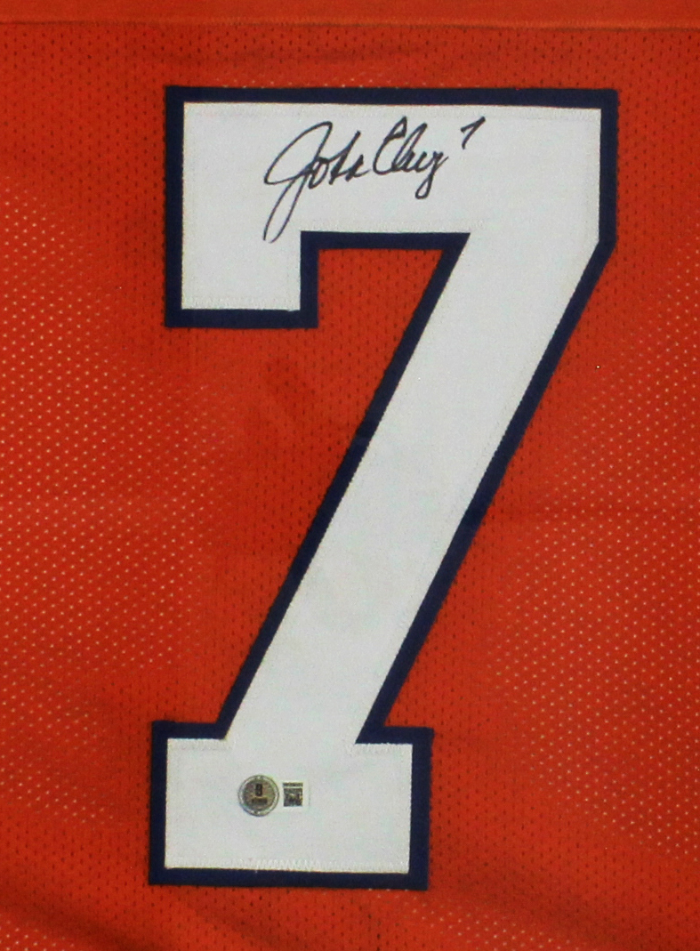 John Elway Signed Denver Broncos Framed Orange NFL Jersey - Image 2