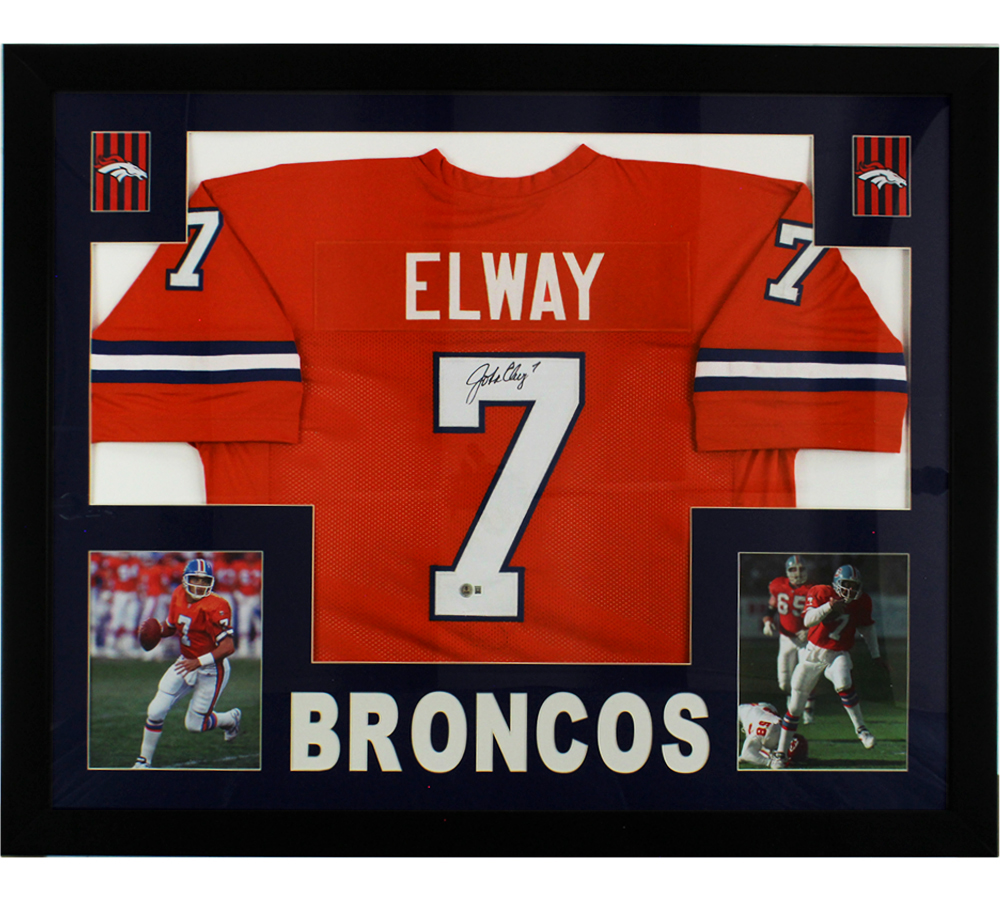 John Elway Signed Denver Broncos Framed Orange NFL Jersey