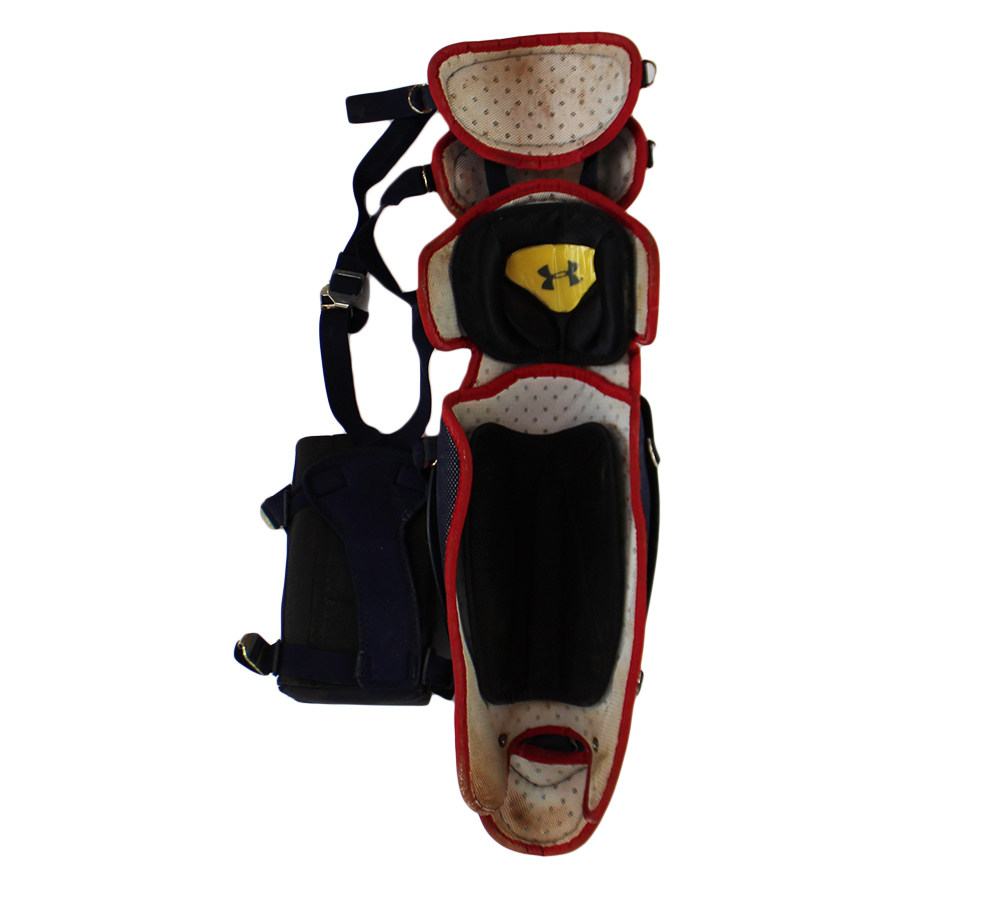 Evan Gattis Signed Game Used Red & Navy Under Armor Catchers Gear with "El Oso Blanco” & "2014 Game Used" Inscription - Image 11