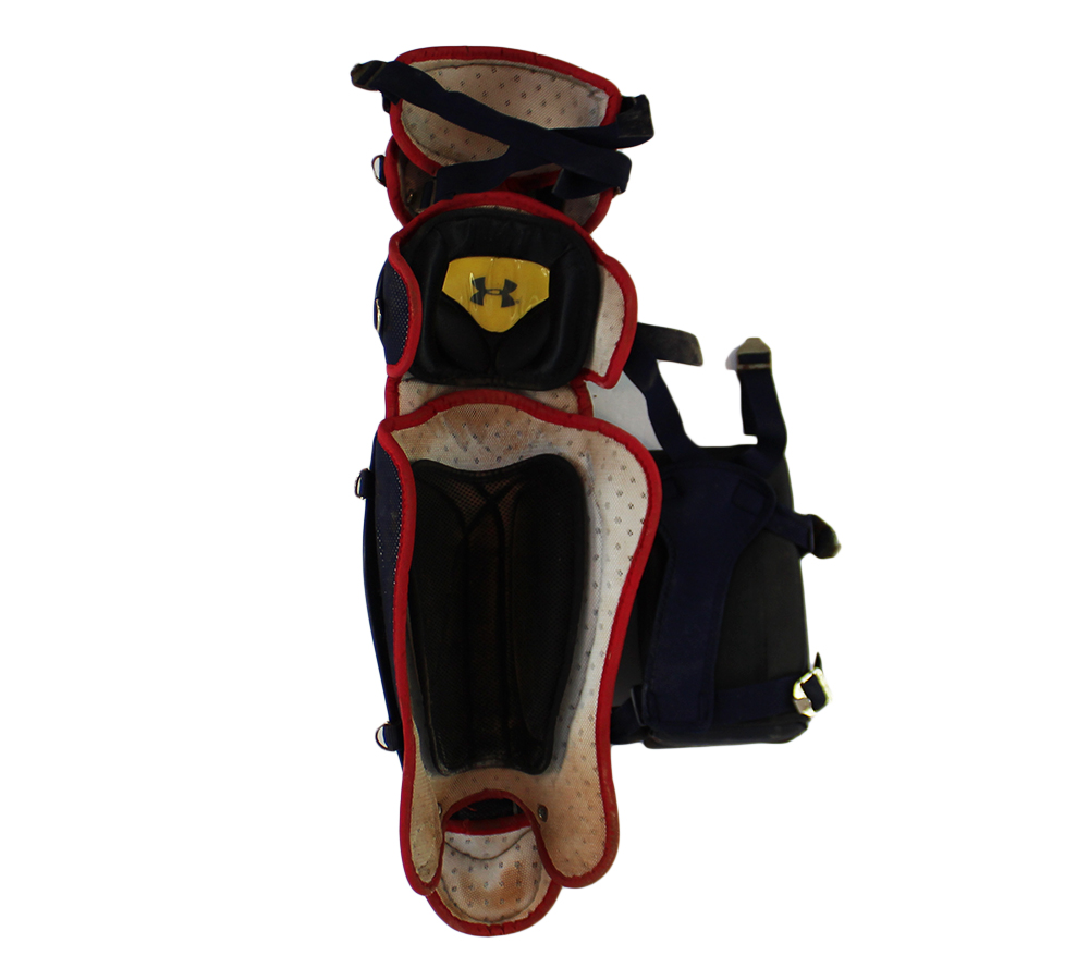 Evan Gattis Signed Game Used Red & Navy Under Armor Catchers Gear with "El Oso Blanco” & "2014 Game Used" Inscription - Image 8