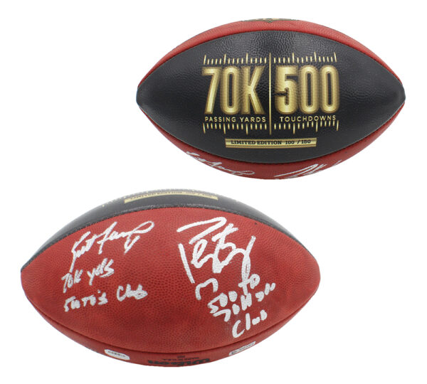 Brett Favre and Peyton Manning Signed Wilson Authentic 70K Yards and 500 TDs NFL Football with Yardage and TD Inscription LE of 150