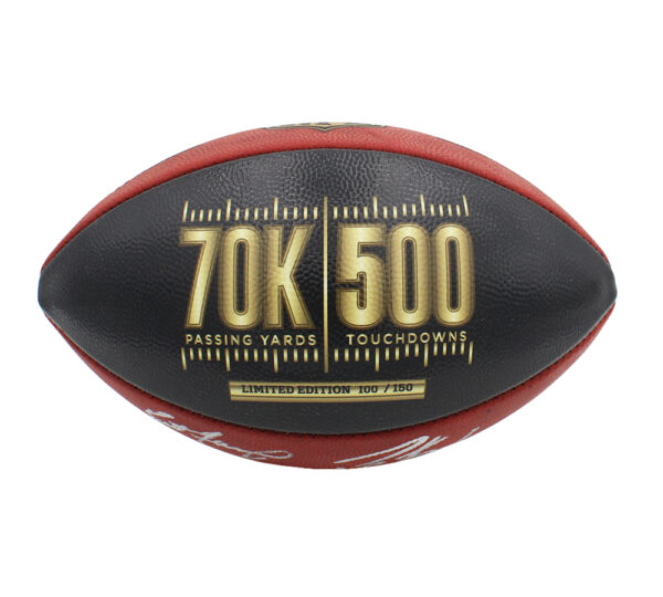 Brett Favre and Peyton Manning Signed Wilson Authentic 70K Yards and 500 TDs NFL Football with Yardage and TD Inscription LE of 150 - Image 3