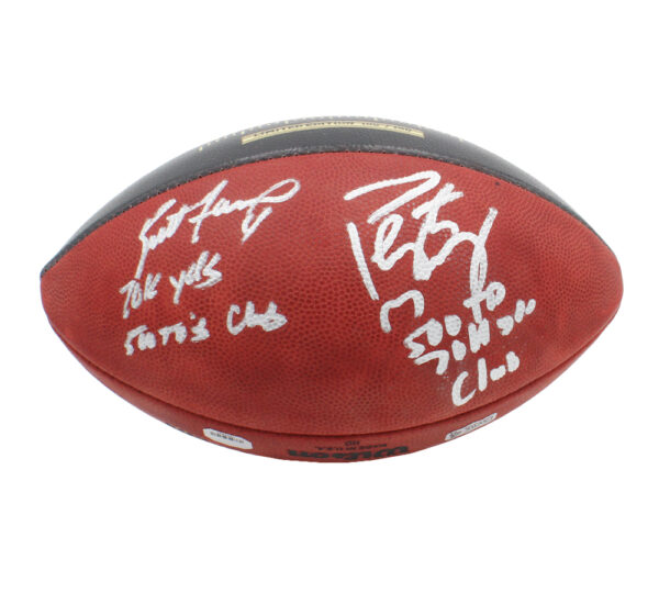 Brett Favre and Peyton Manning Signed Wilson Authentic 70K Yards and 500 TDs NFL Football with Yardage and TD Inscription LE of 150 - Image 2