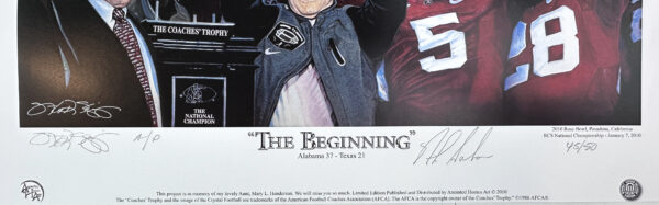 Steve Skipper & Nick Saban Signed Alabama Crimson Tide Unframed 30x23 "The Beginning" A/P Lithograph Print - LE of 50 - Image 2