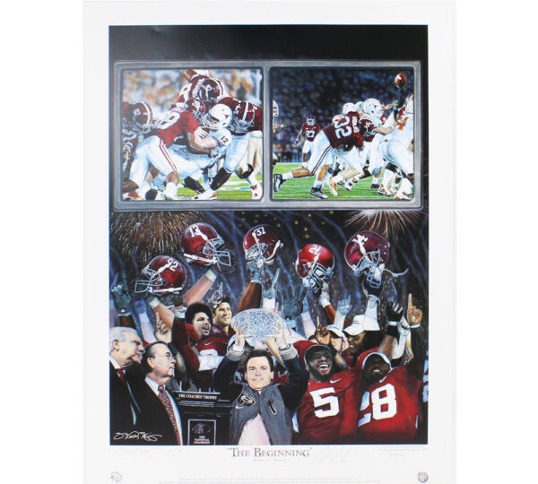 Steve Skipper & Nick Saban Signed Alabama Crimson Tide Unframed 30x23 "The Beginning" A/P Lithograph Print - LE of 50