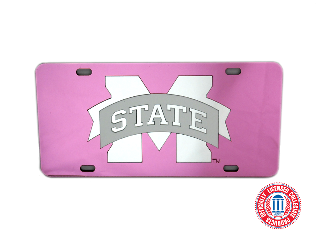 Mississippi State Bulldogs Officially Licensed NCAA Laser Tag Mirror License Plate - Pink-0