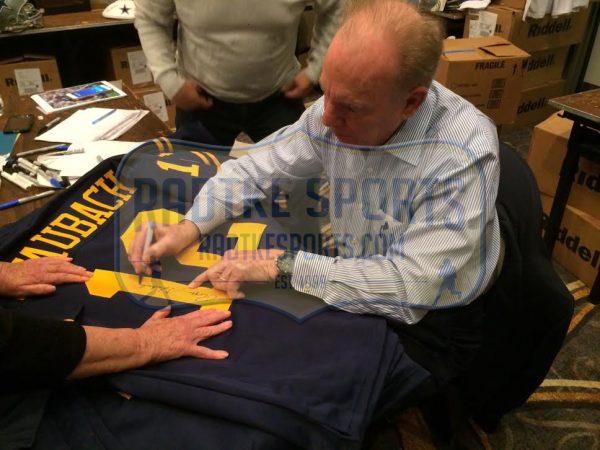 Roger Staubach Signed Navy Midshipmen NCAA Navy Blue Custom Jersey With "Heisman 63" Inscription-15939