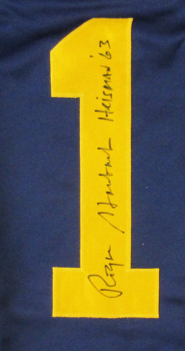 Roger Staubach Signed Navy Midshipmen NCAA Navy Blue Custom Jersey With "Heisman 63" Inscription-15938