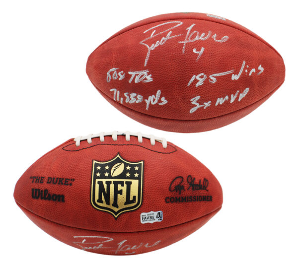 Brett Favre Signed Green Bay Packers Wilson Authentic NFL Football with "Career Stats" Inscription