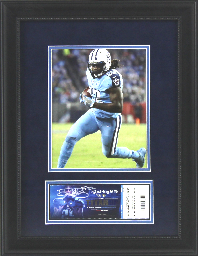 Derrick Henry Signed Tennessee Titans Framed 21x17 Ticket with "First Touchdown" Inscription-0
