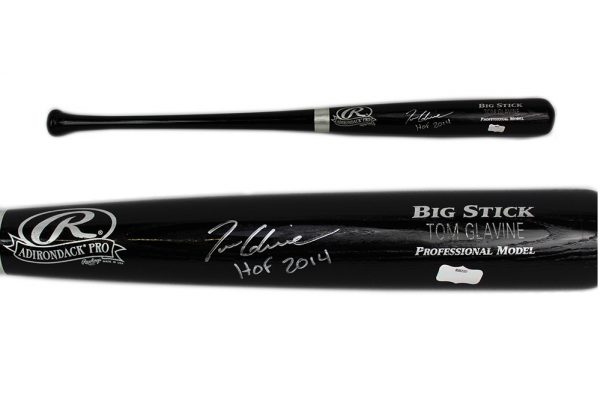 Tom Glavine Signed Atlanta Braves Official Rawlings MLB Big Stick Engraved Black Bat With "HOF 2014" Inscription-0