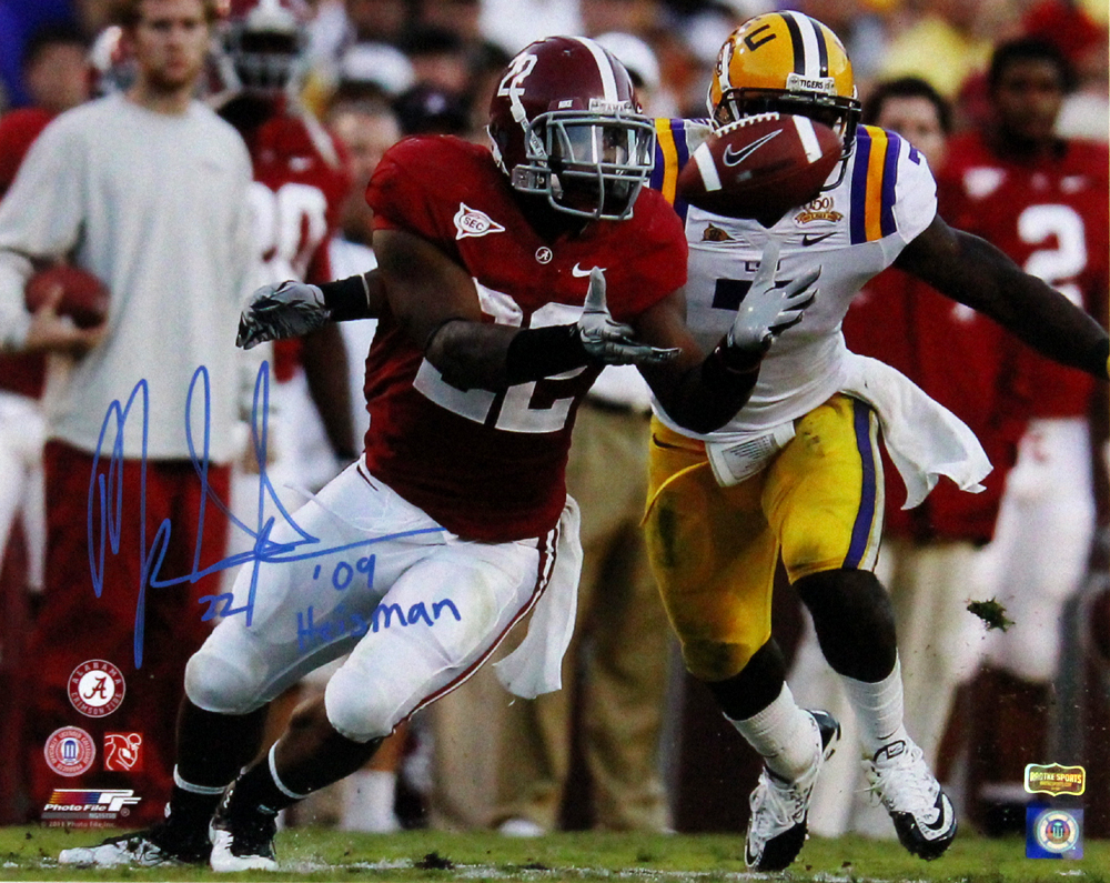 Mark Ingram Signed Alabama Crimson Tide 16x20 NCAA Photo With "09' Heisman" Inscription - Catching vs LSU-0