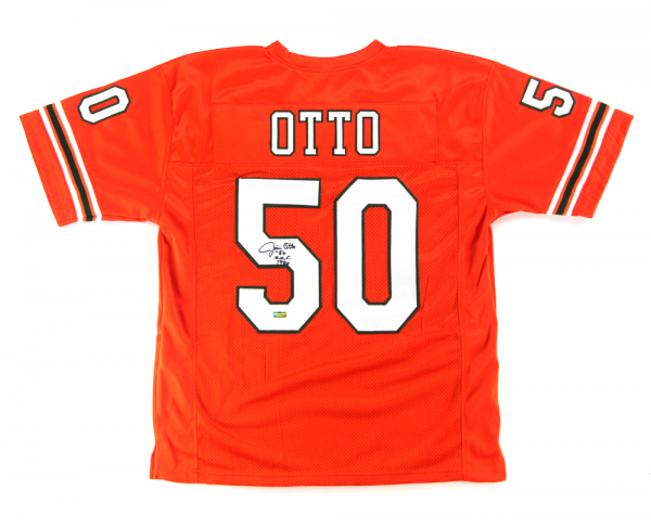 Jim Otto Signed Miami Hurricanes Orange Custom Jersey with "HOF 1980" Inscription-0