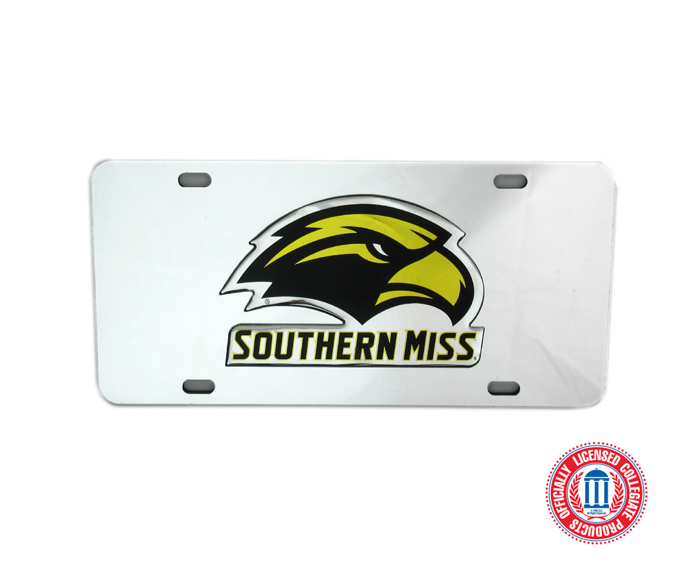 Southern Miss Golden Eagles Officially Licensed NCAA Domed Logo Laser Tag Mirror License Plate-0