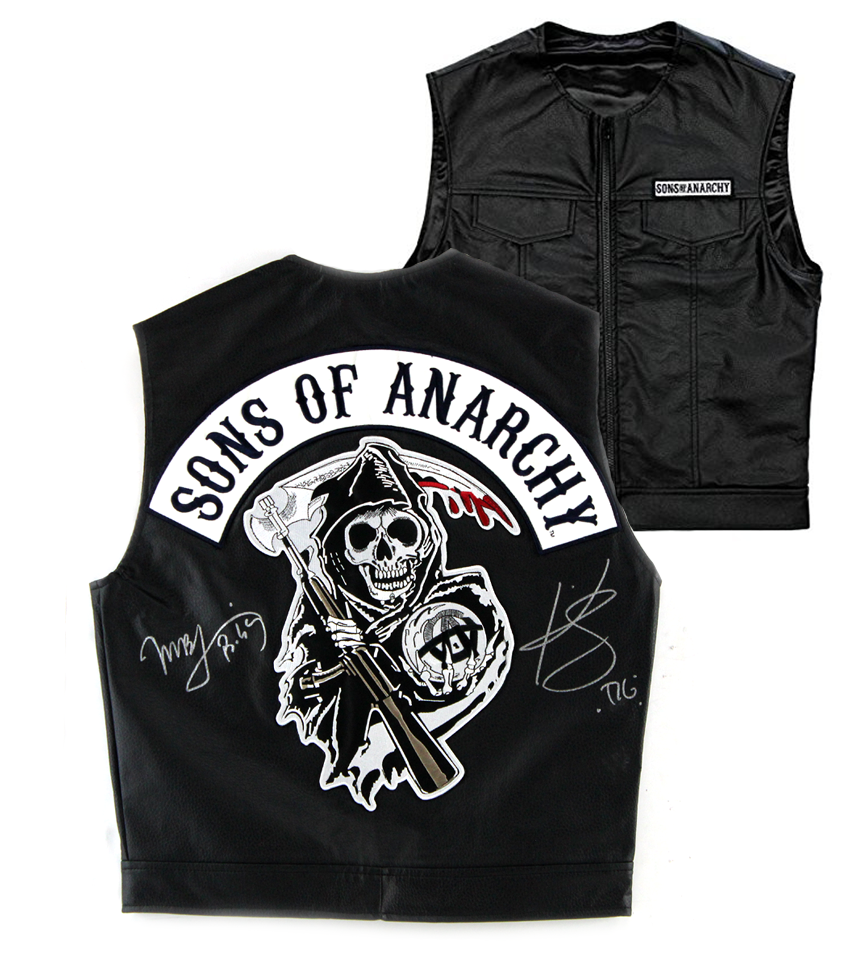 Kim Coates & Mark Boone, Jr. Signed Officially Licensed Sons of Anarchy Black Biker Vest with "Tig" and "Bobby" Inscriptions-0