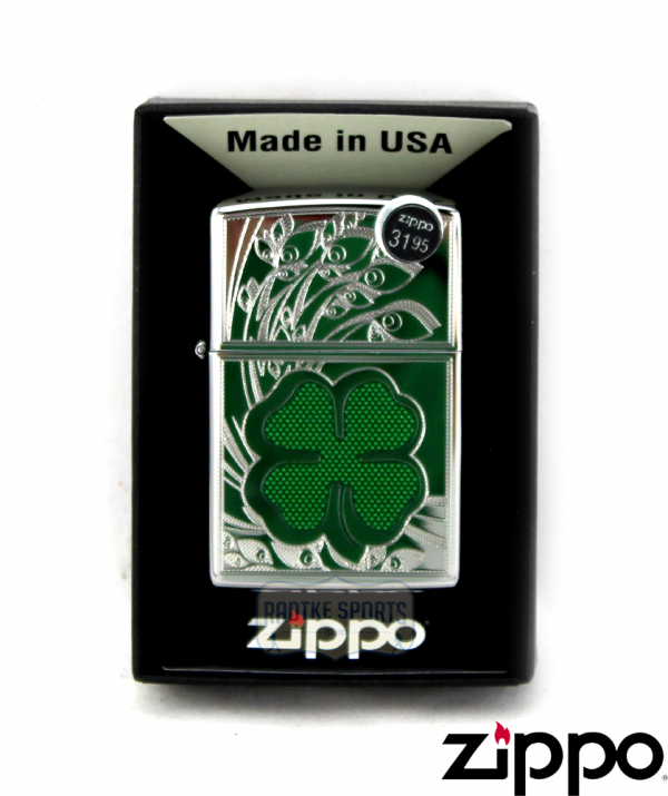 Zippo Shamrock Design High Polish Chrome Lighter-0