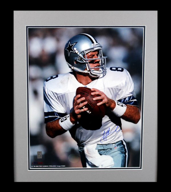 Troy Aikman Signed Dallas Cowboys Framed 16x20 NFL Photo - Dropping back -0