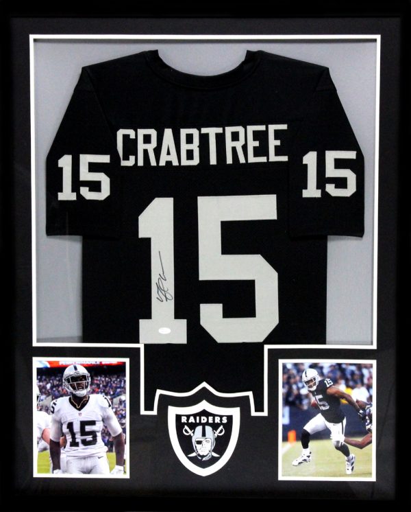 Michael Crabtree Signed Oakland Raiders Framed Black Custom Jersey-0