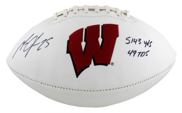 Melvin Gordon Signed Wisconsin Badgers Embroidered NCAA Football With Career Stats Inscription - Image 3