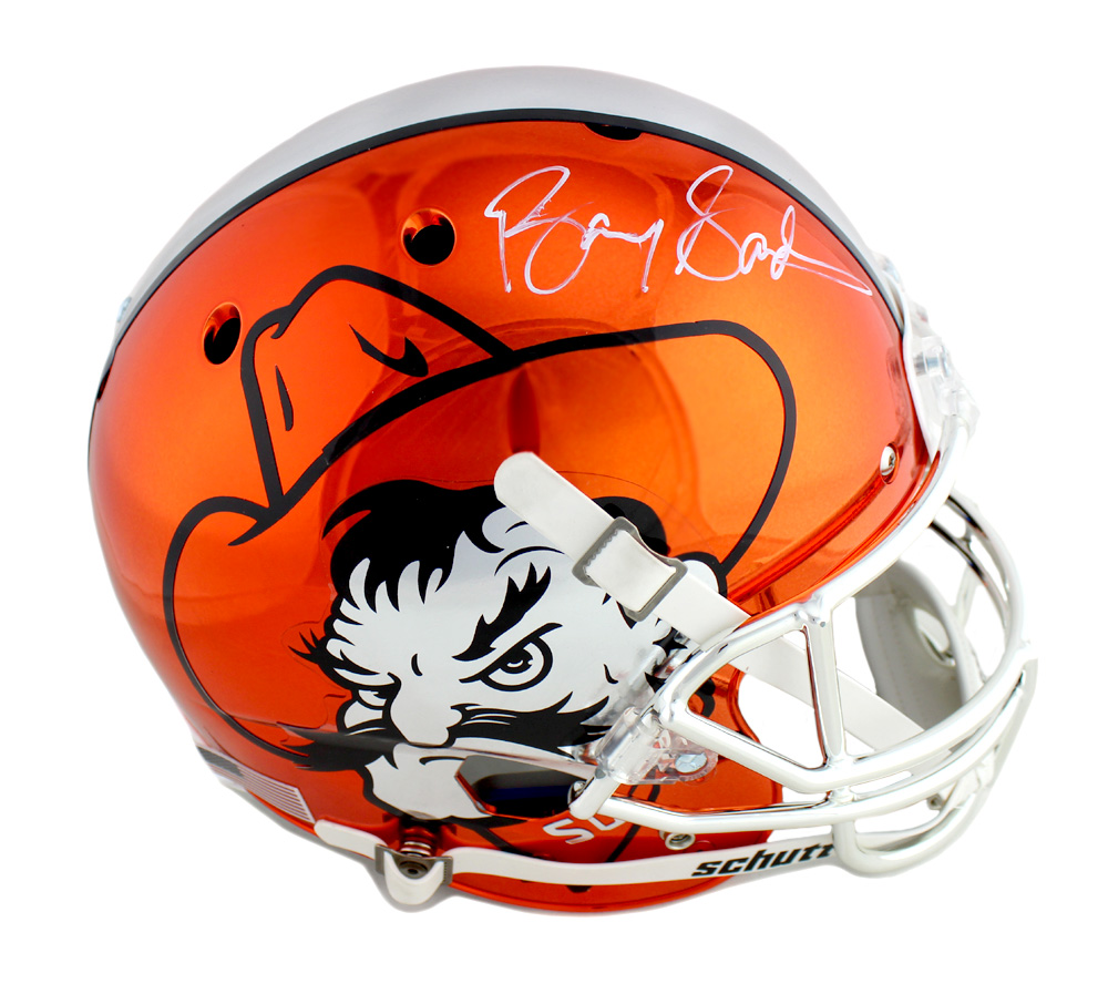 chrome orange football helmets Schutt XP Mini Helmet Shells See the ball Barry Sanders Signed Oklahoma State