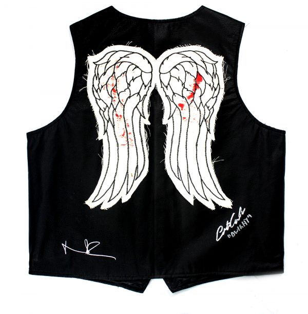 Norman Reedus & Austin Amelio Signed Walking Dead Angel Wing Vest With "Dwight" Inscription -27311