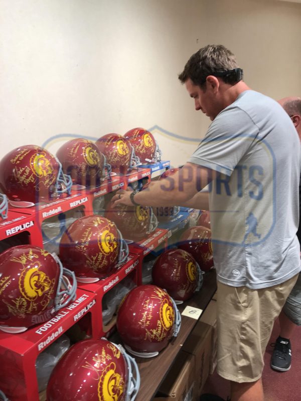 USC Trojans Heisman Winners Multi-Signed NCAA Full Size Chrome Helmet with "Heisman" Inscriptions-32020