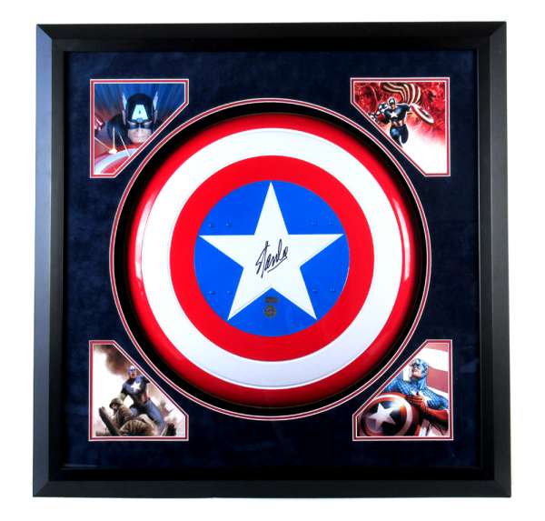 Stan Lee Signed Framed Vintage Metal Captain America Shield with Deluxe Matte-0