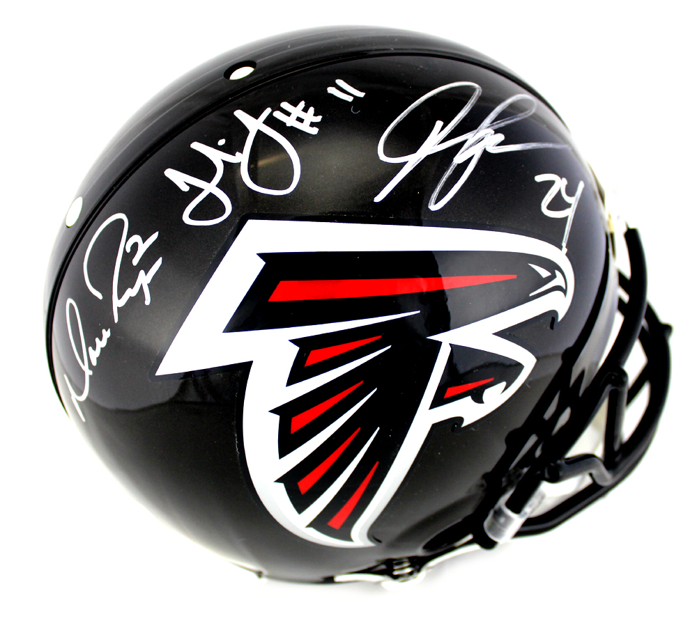 Matt Ryan, Julio Jones, and Devonta Freeman Signed Atlanta Falcons Authentic Black Helmet
