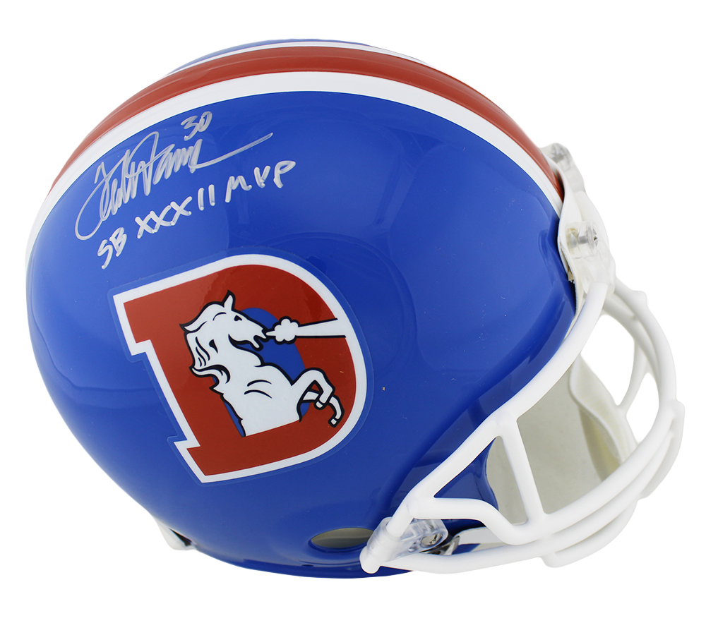 Terrell Davis Signed Denver Broncos Throwback Authentic Blue NFL Helmet with "SB XXXII MVP" Inscription