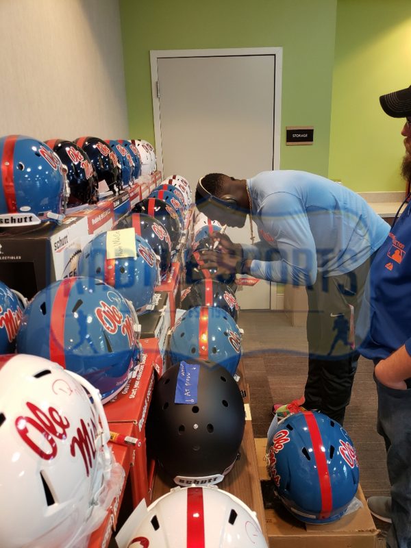 AJ Brown Signed Ole Miss Rebels Full Size White Speed NCAA Helmet - Image 2