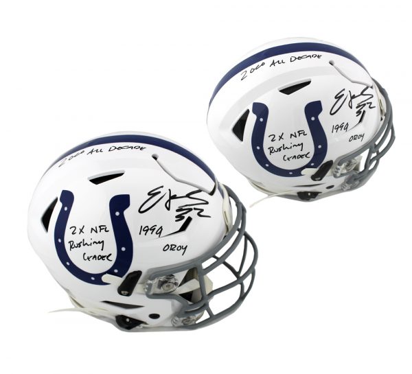 Edgerrin James Signed Indianapolis Colts Speed Flex Authentic NFL Helmet with 3 Career Stats Inscriptions