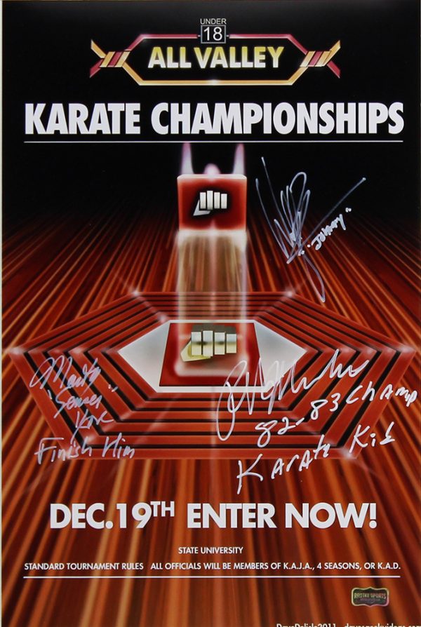 Ralph Macchio, William Zabka, & Martin Kove Signed Karate Kid 11"x17" All Valley Poster with 3 Inscriptions - Image 2