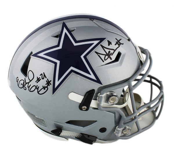 Ezekiel Elliott & Dak Prescott Signed Dallas Cowboys Speed Flex Authentic NFL Helmet - Image 2