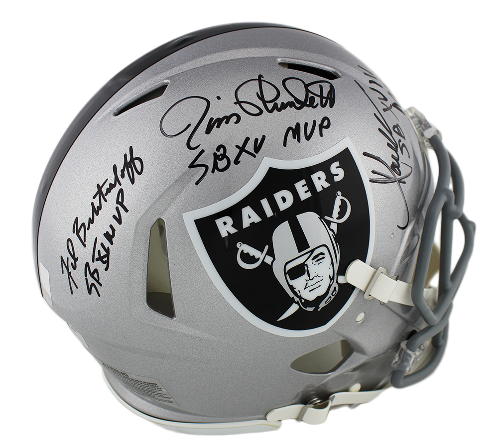 Marcus Allen, Jim Plunkett, Fred Biletnikoff Signed Oakland Raiders Speed Authentic Helmet With "SB MVP" Inscriptions - Image 2