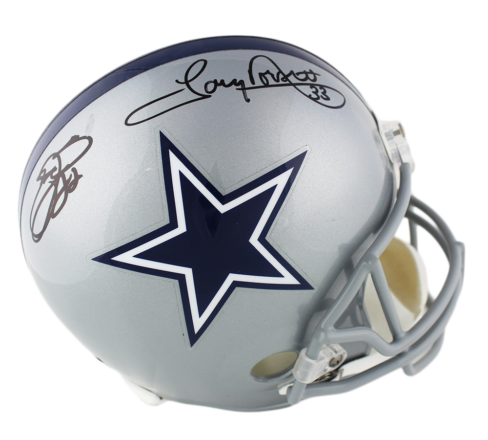 Tony Dorsett & Emmitt Smith Signed Dallas Cowboys Speed Full Size NFL Helmet - Image 2