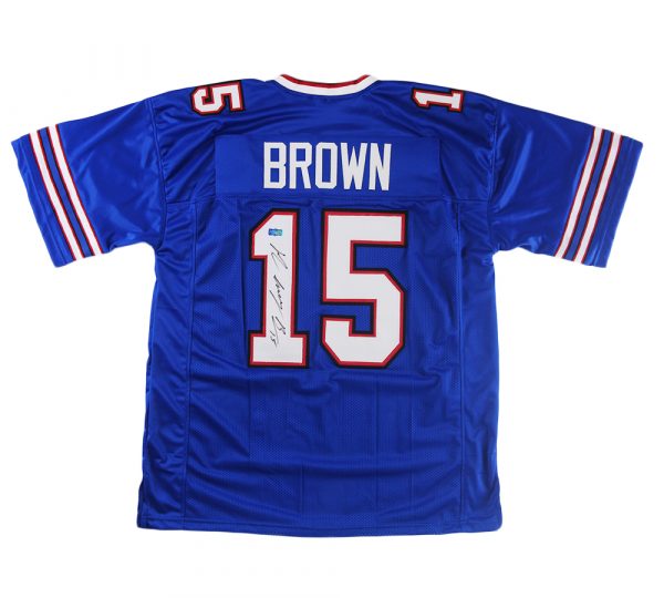 John Brown Signed Buffalo Custom Blue Jersey