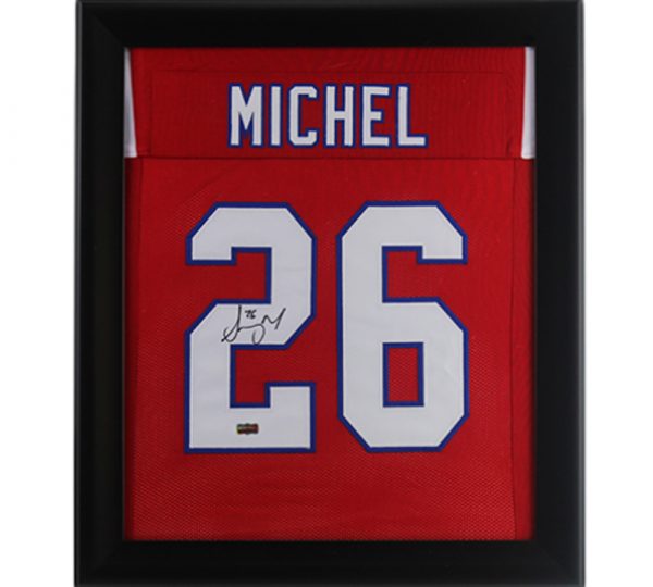 Sony Michel Signed New England 27x23 Framed Custom Red Jersey