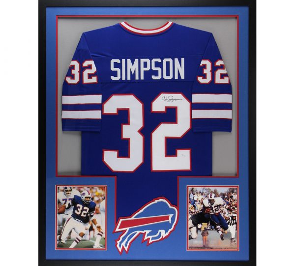 OJ Simpson Signed Buffalo Large Framed Blue Custom Jersey