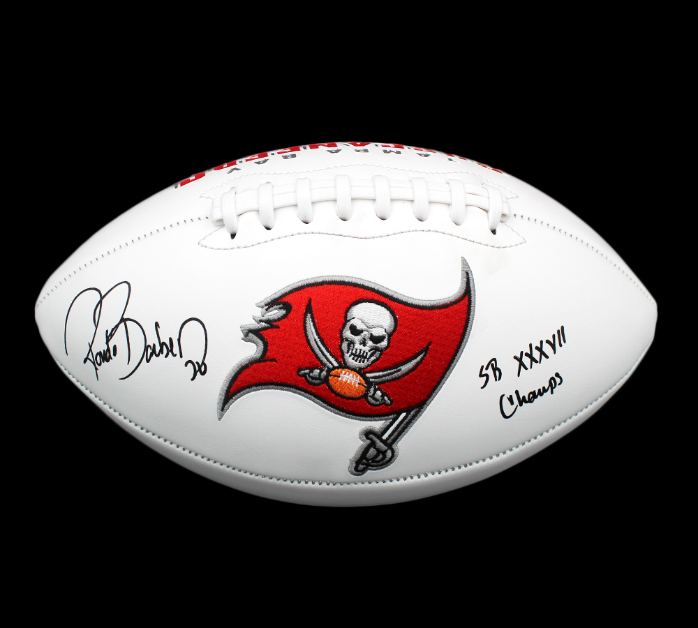 Ronde Barber Signed Tampa Bay Buccaneers Embroidered NFL Football with " SB XXXVII Champ" Inscription - Image 2