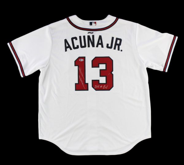 Ronald Acuna Jr Signed Atlanta Braves Nike White MLB Jersey with "2018 NL ROY"
