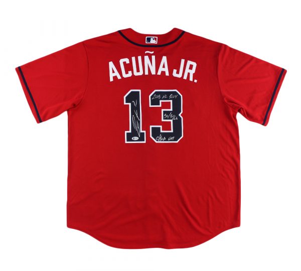 Ronald Acuna Jr. Signed Atlanta Braves Nike Red MLB Jersey with 3 Inscriptions