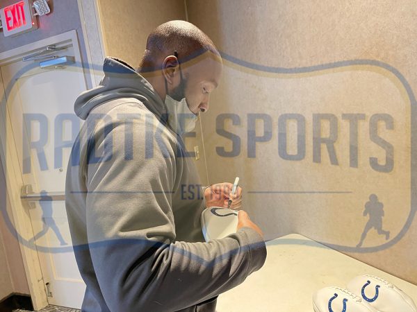 Robert Mathis Signed Indianapolis Colts Embroidered White NFL Football with "SB XLI Champ!" Inscription - Image 4