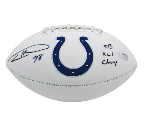 Robert Mathis Signed Indianapolis Colts Embroidered White NFL Football with "SB XLI Champ!" Inscription - Image 2