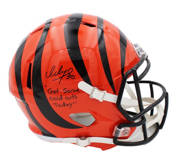 Icky Woods Signed Cincinnati Bengals Speed Full Size NFL Helmet with "Get Some Cold Cuts Today" Inscription