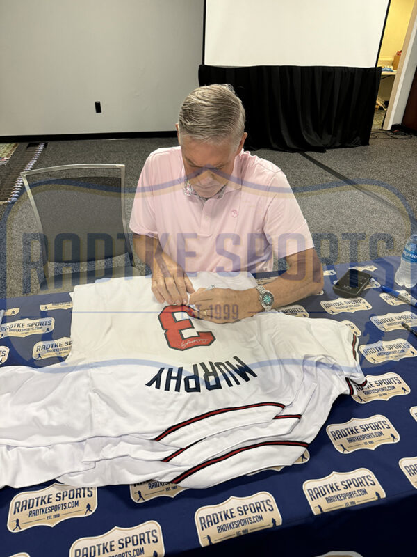 Dale Murphy Signed Atlanta Braves Custom Red MLB Jersey With "82, 83 NL MVP" Inscription - Image 4