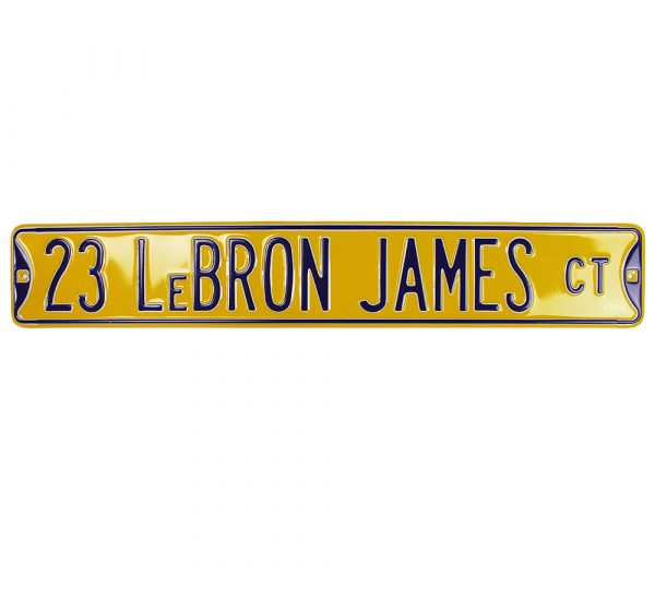 Los Angeles Lakers "LeBron James Court" Officially Licensed Authentic Steel 36x6 Yellow & Blue NBA Street Sign - Image 2