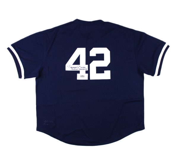 Mariano Rivera Signed New York Yankees Mitchell & Ness Replica Navy Blue Jersey With "Enter Sandman" Inscription