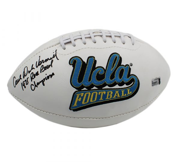 Dick Vermeil Signed UCLA Bruins Embroidered White NCAA Football with "1975 Rose Bowl Champions" Inscription