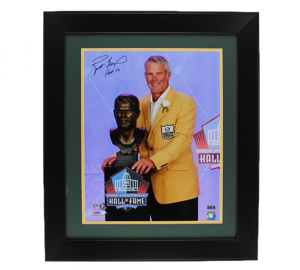 Brett Favre Signed Green Bay Packers Framed 16x20 NFL Photo - Hall of Fame Speech with "HOF 16" Inscription